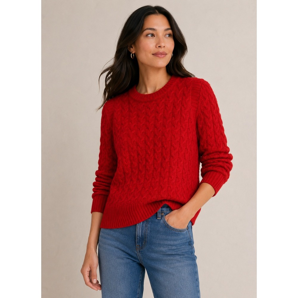 J.Crew Cable Knit Sweater‎ Womens S Red Wool Angora Blend Crewneck